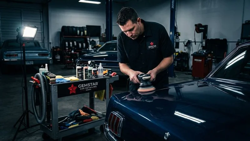 Before and after full detail transformation showing complete vehicle restoration