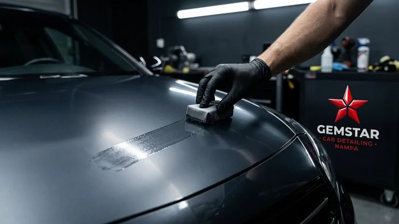 Professional detailer applying ceramic coating