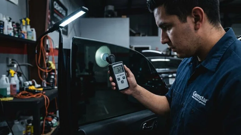 Police officer checking window tint with meter